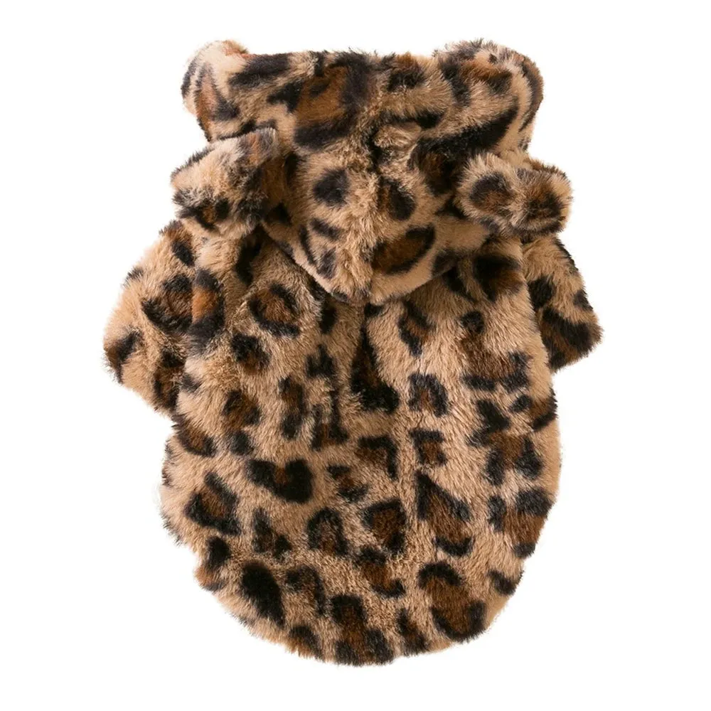 Winter Pet Dog Clothes Warm Fleece Dog Hoodie Cheetah Leopard Dog Coat Jacket French Bulldog Clothing for Small Dogs Pets Costumes