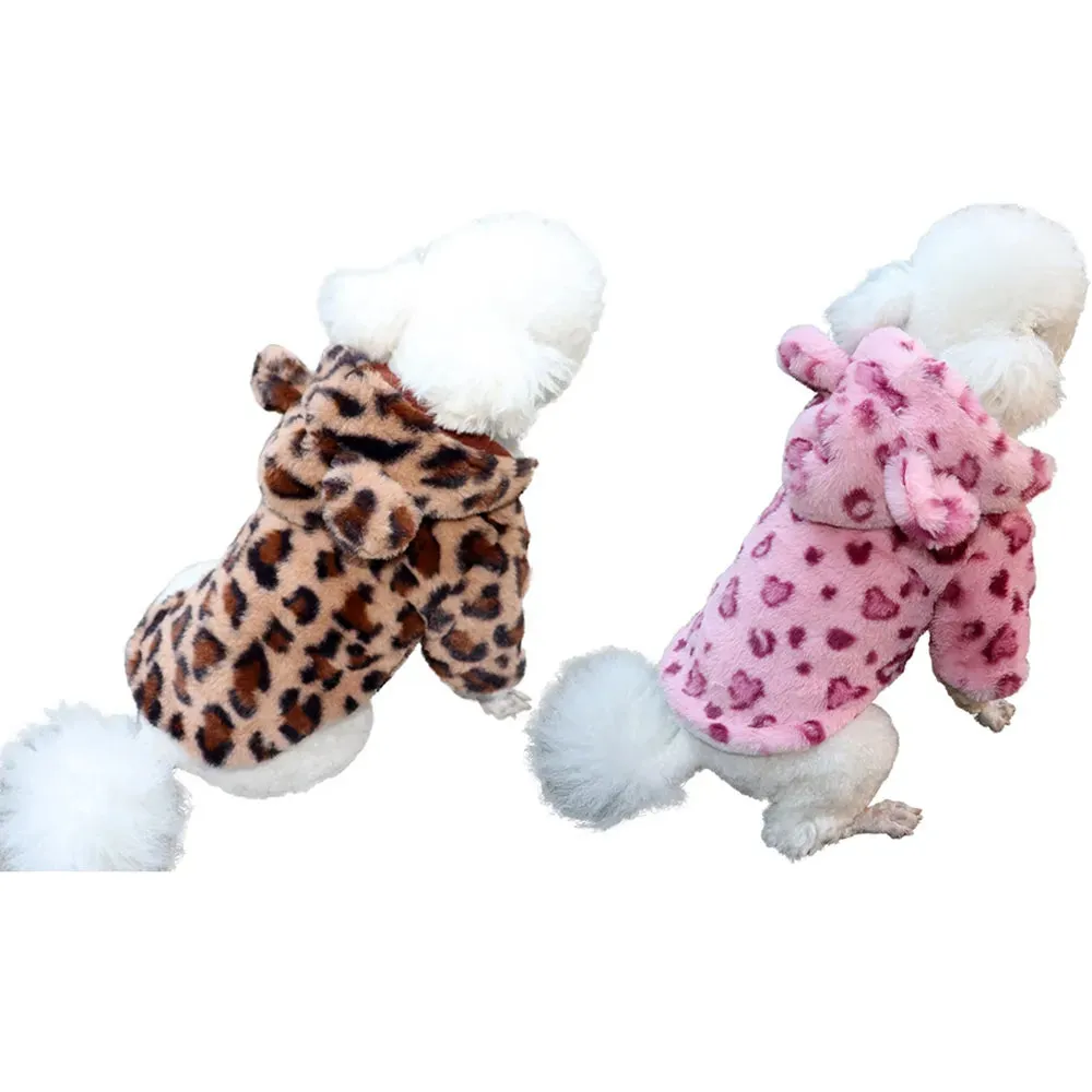 Winter Pet Dog Clothes Warm Fleece Dog Hoodie Cheetah Leopard Dog Coat Jacket French Bulldog Clothing for Small Dogs Pets Costumes