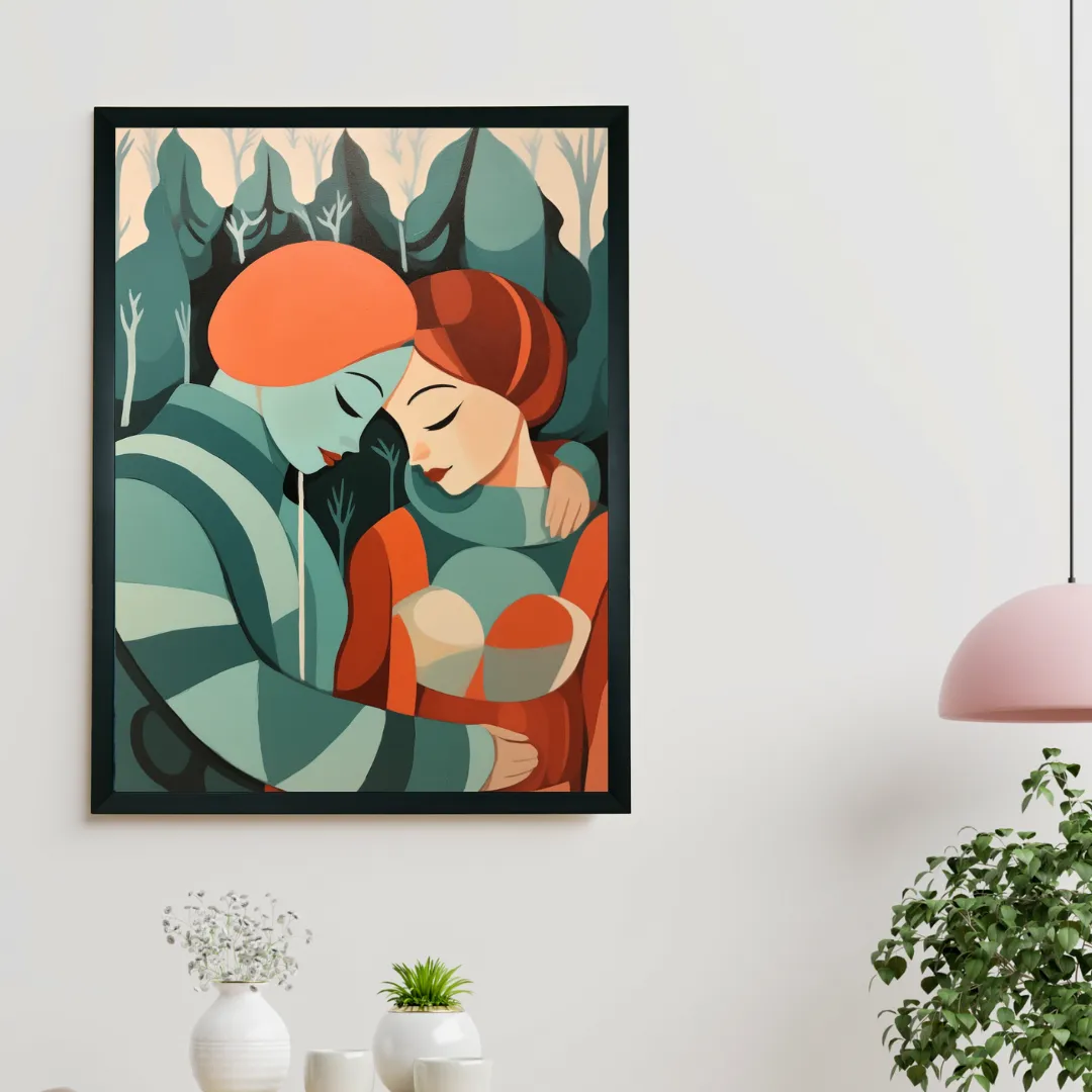 Winter Whispers: Premium Modern Couple Canvas Print by Sowpeace – Handcrafted Indian-Inspired Art for Elegant Winter Home Decor