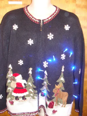 Winter Wonderland Santa and Reindeer Light Up Ugly Christmas Jumper