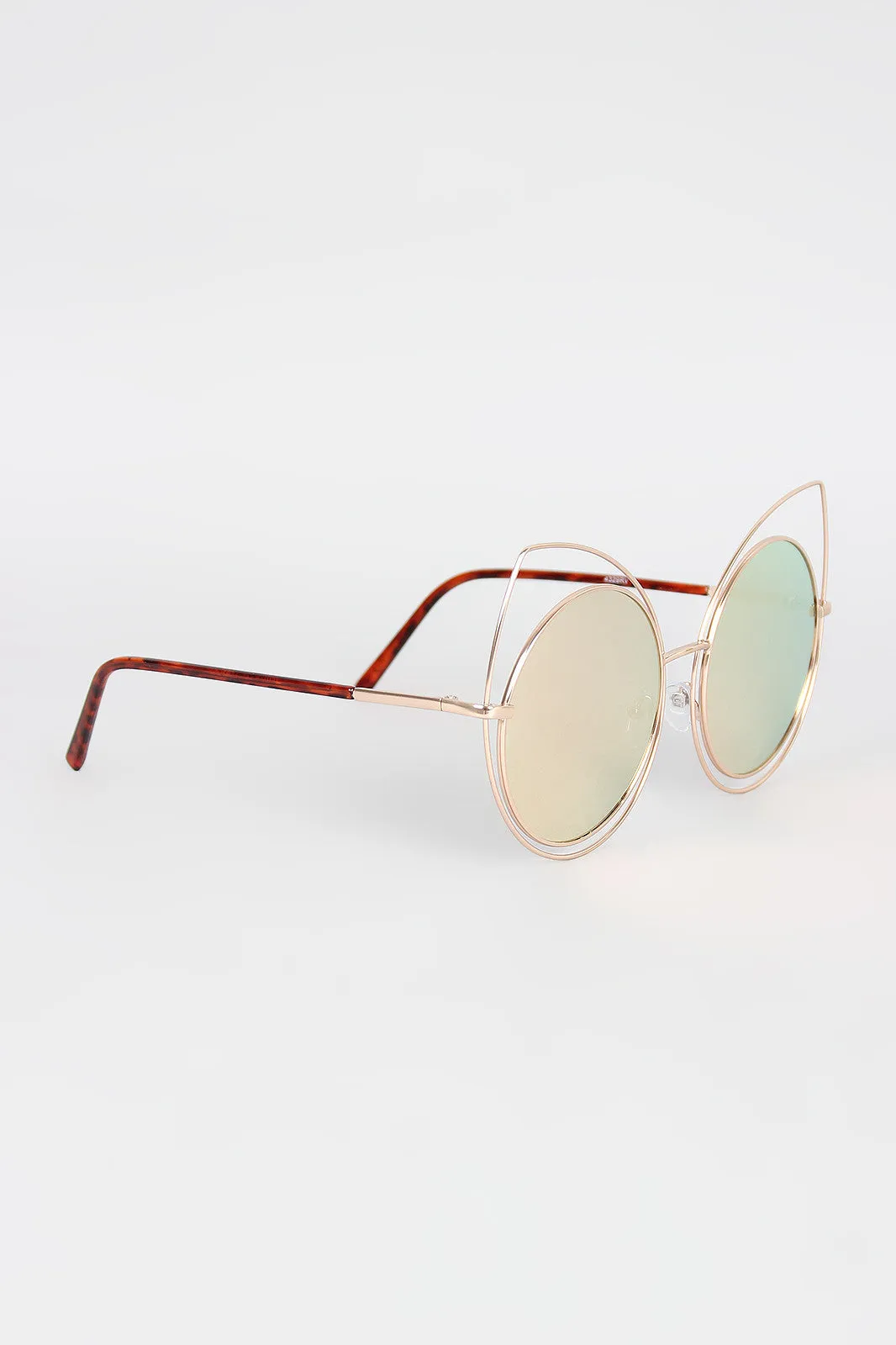 Wire Frame Cat Eye Mirrored Sunglasses