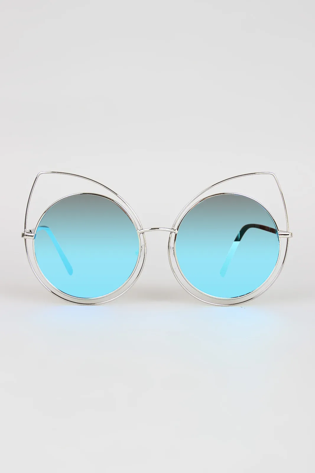 Wire Frame Cat Eye Mirrored Sunglasses