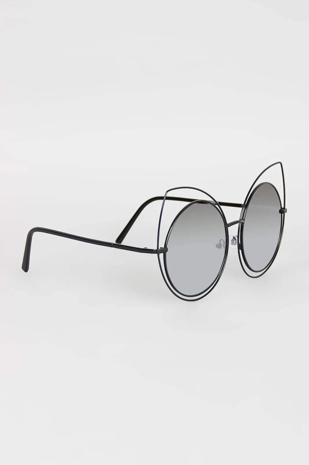 Wire Frame Cat Eye Mirrored Sunglasses