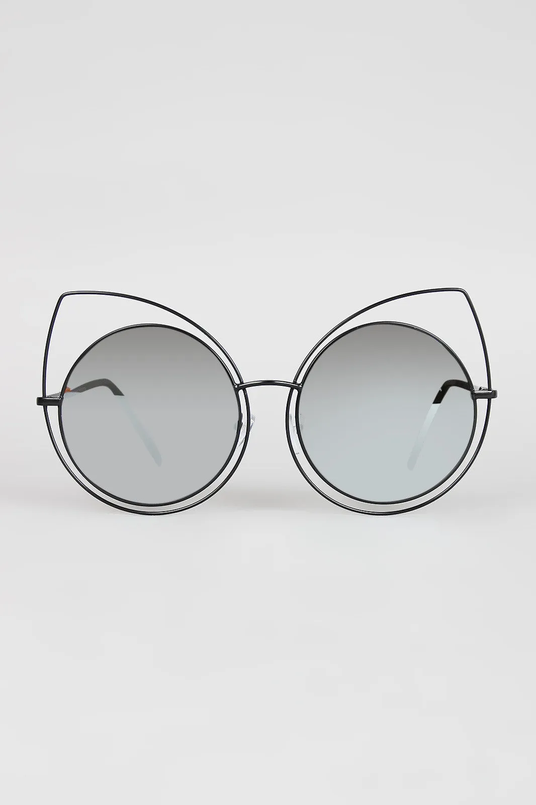 Wire Frame Cat Eye Mirrored Sunglasses