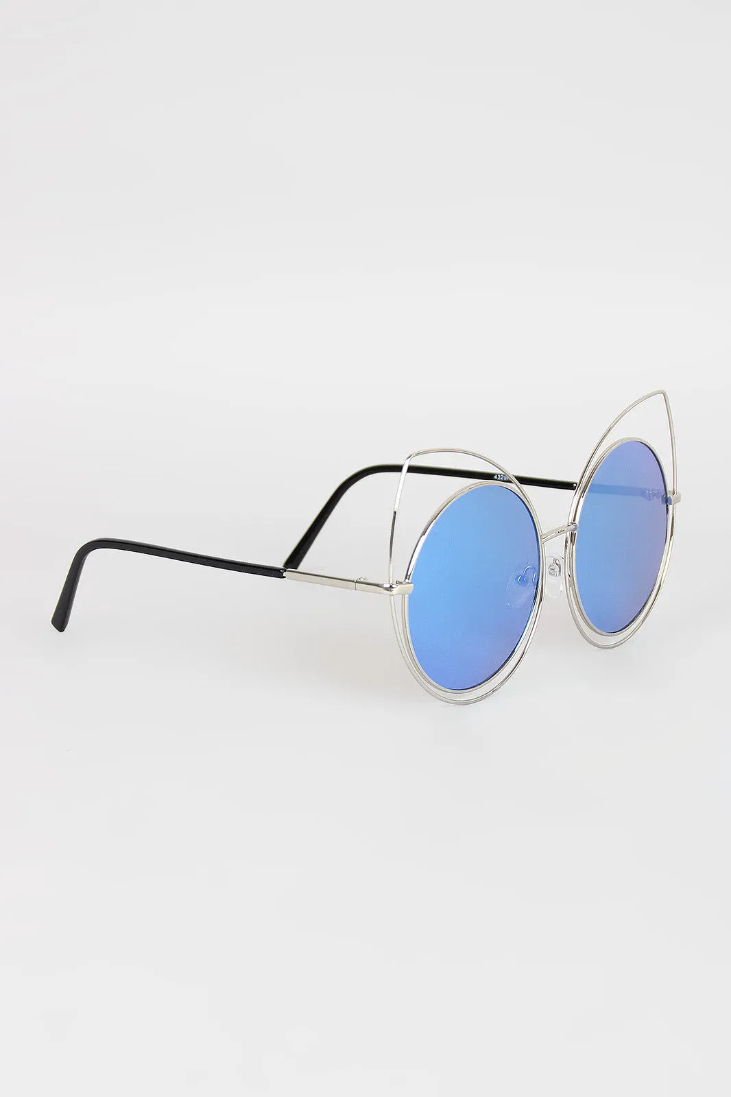 Wire Frame Cat Eye Mirrored Sunglasses