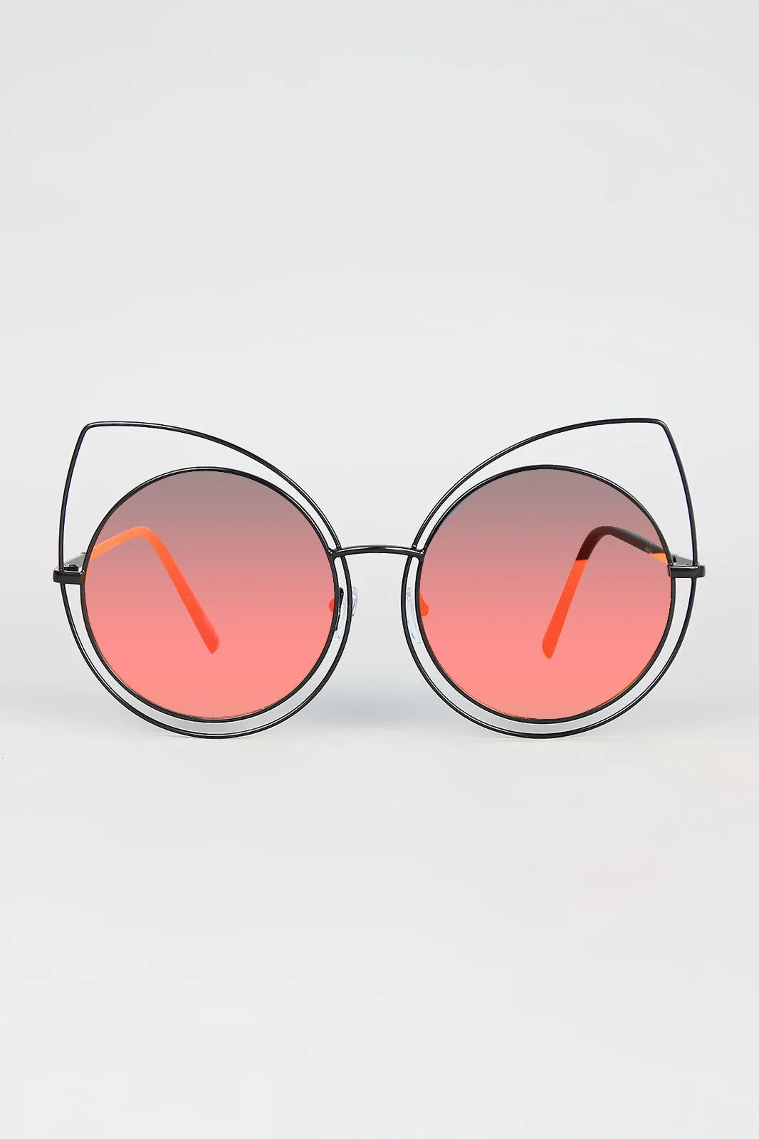 Wire Frame Cat Eye Mirrored Sunglasses