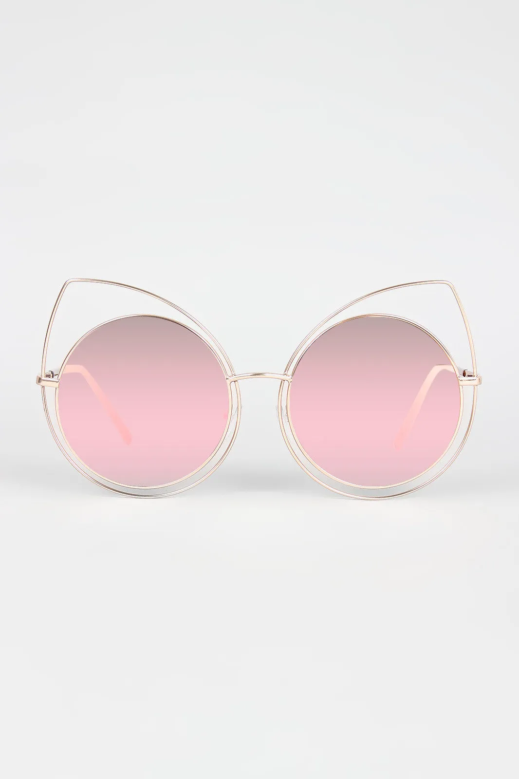 Wire Frame Cat Eye Mirrored Sunglasses