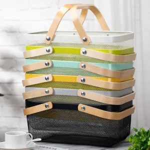 Wire Mesh Mini Basket with Wooden Handle for Storage and Organization, HG0120