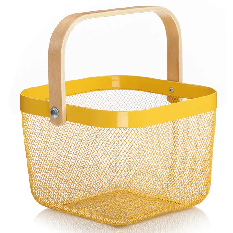 Wire Mesh Mini Basket with Wooden Handle for Storage and Organization, HG0120