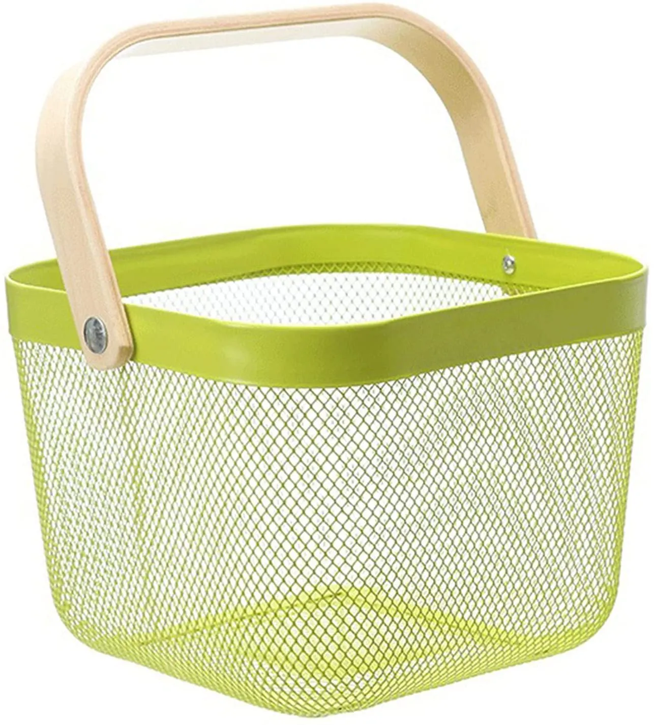 Wire Mesh Mini Basket with Wooden Handle for Storage and Organization, HG0120