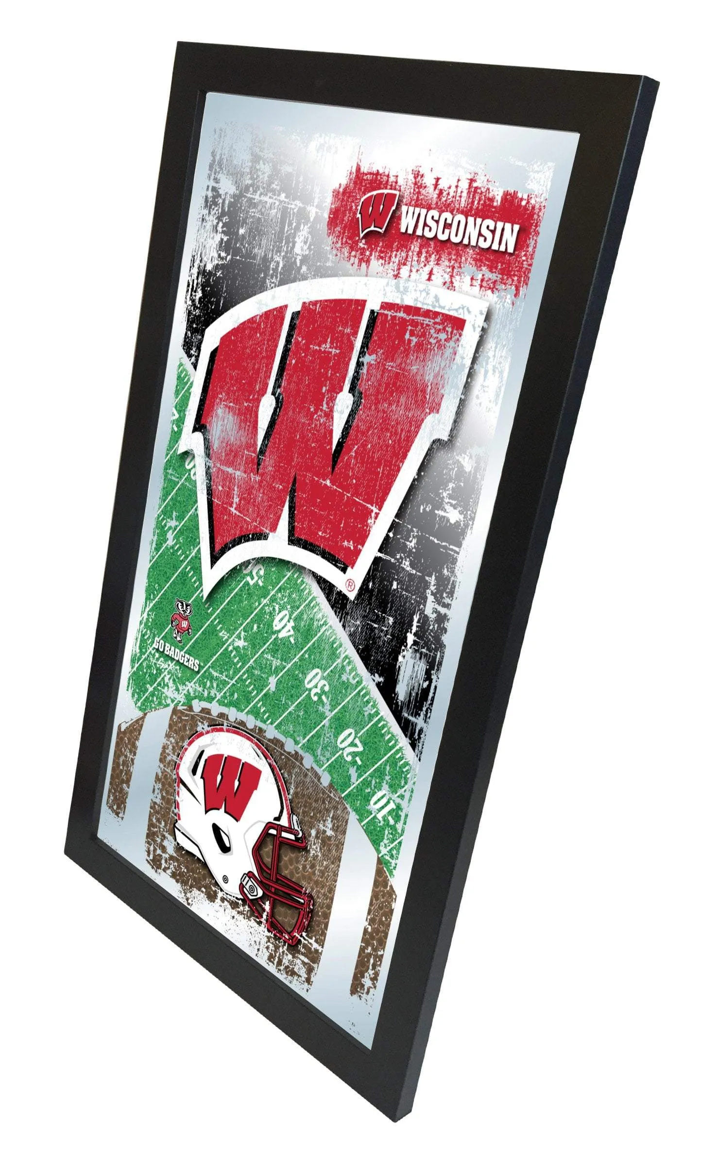 Wisconsin Badgers HBS Red Football Framed Hanging Glass Wall Mirror (26"x15")