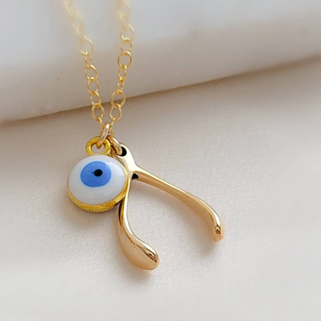 Wishbone & Evil Eye Necklace