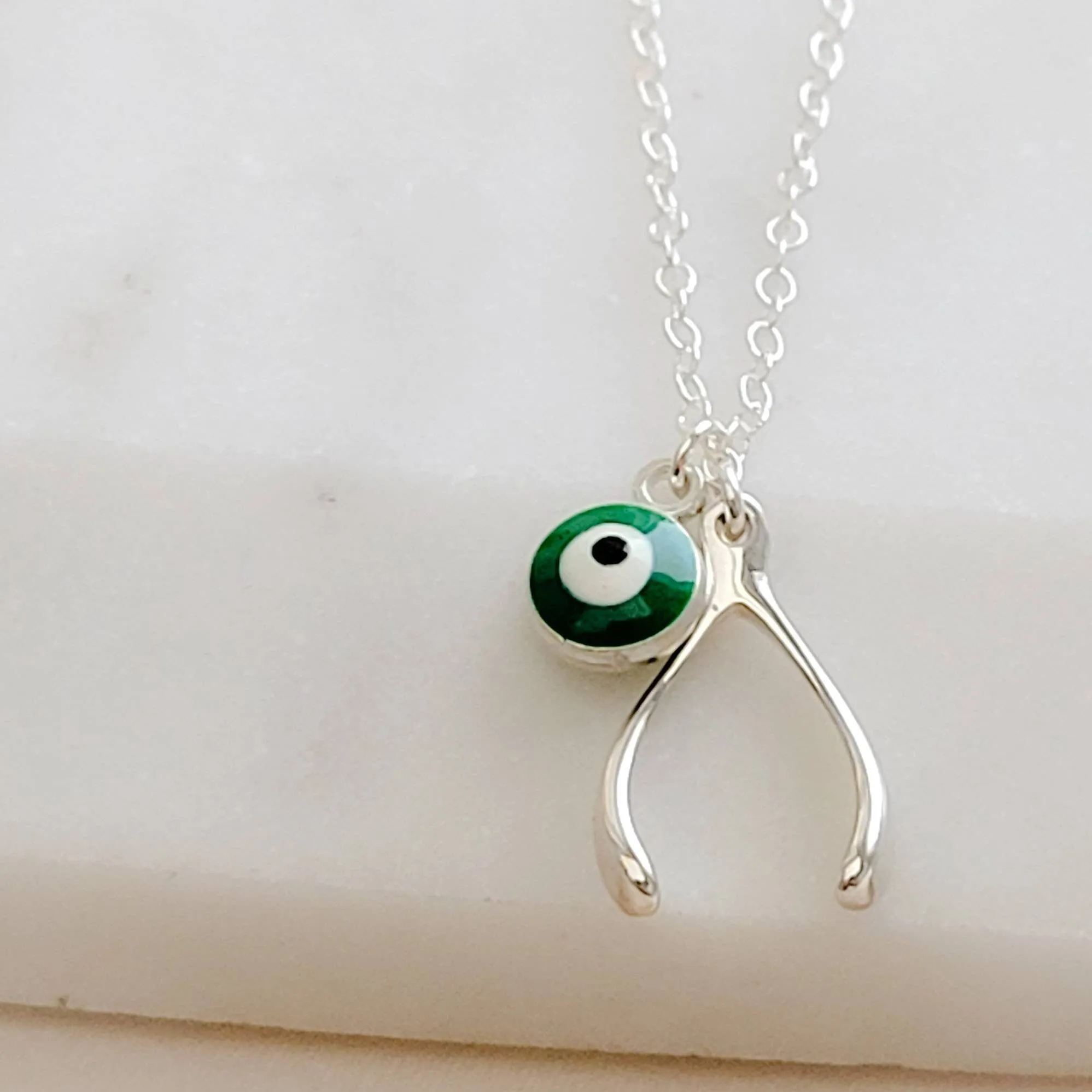 Wishbone & Evil Eye Necklace