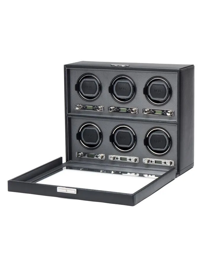 Wolf Designs Viceroy Module 2.7 - Six Watch Winder with Cover - Black Pebble