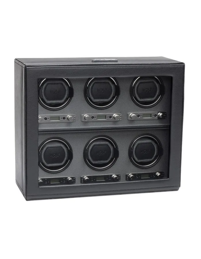 Wolf Designs Viceroy Module 2.7 - Six Watch Winder with Cover - Black Pebble