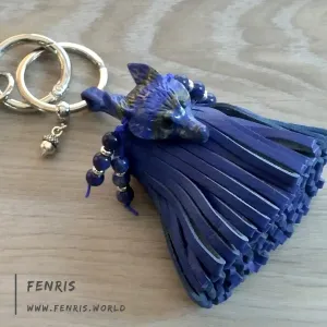 Wolf Keychain Leather Tassel Blue Lapis Lazuli Handmade