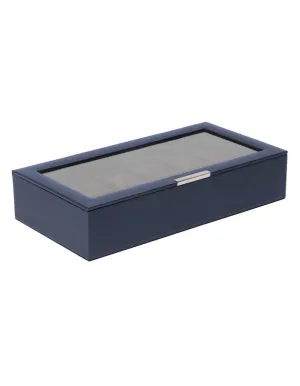 Wolf Stackable 12 Piece Watch Tray with Lid - Navy Pebble - Suede Lining