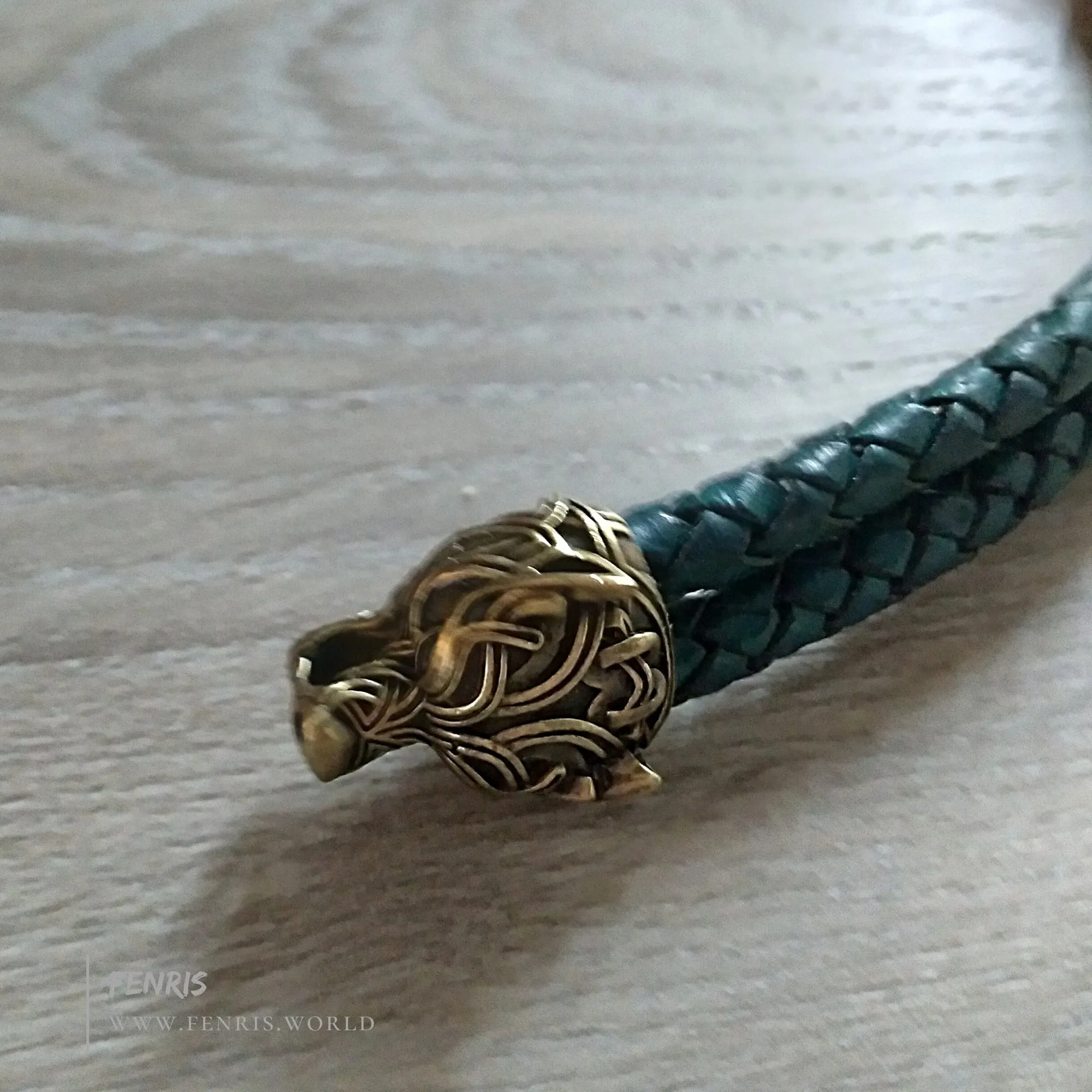 Wolf Torc Bronze Teal Leather Double Band | Fenris