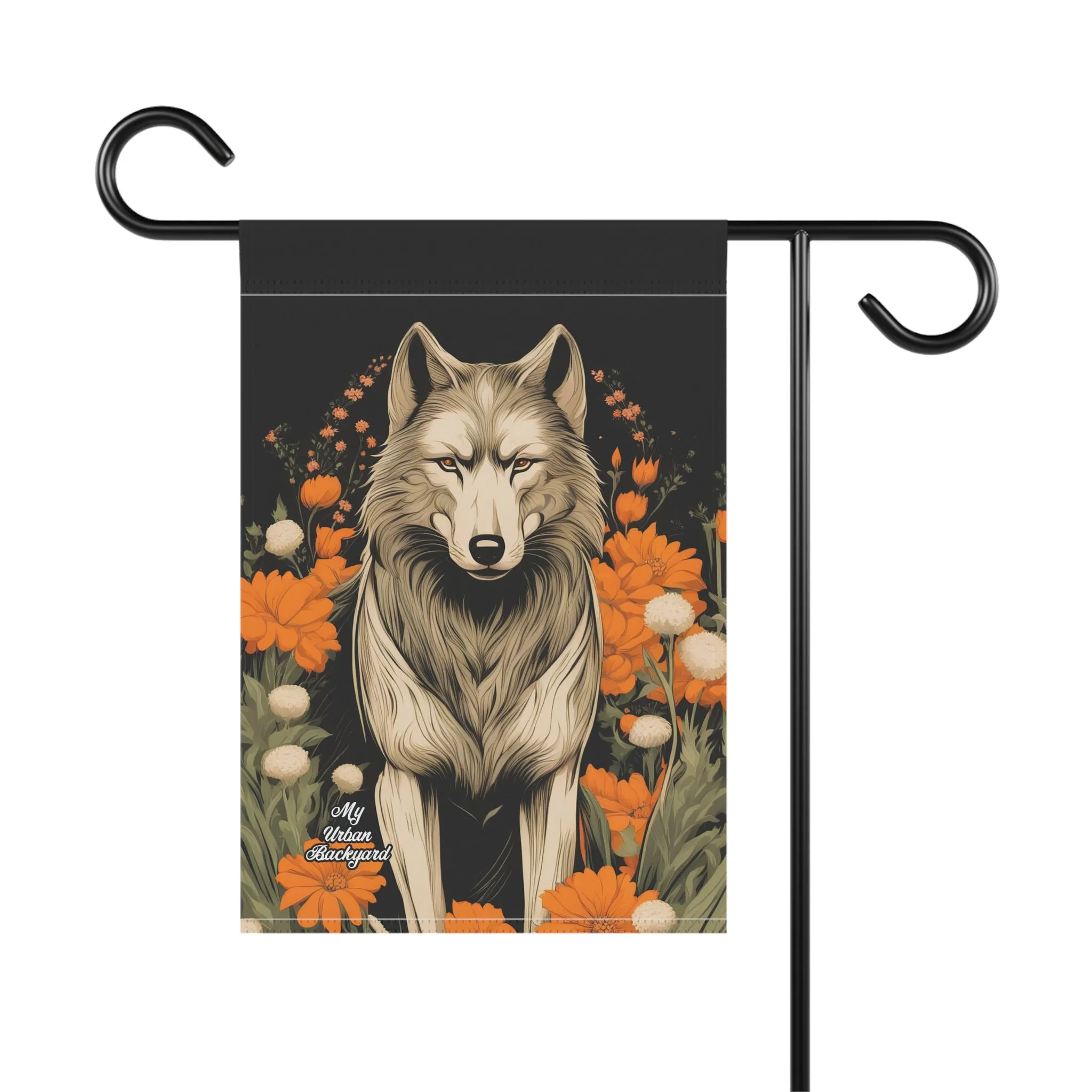 Wolf with Flowers, Garden Flag for Yard, Patio, Porch, or Work, 12"x18" - Flag only