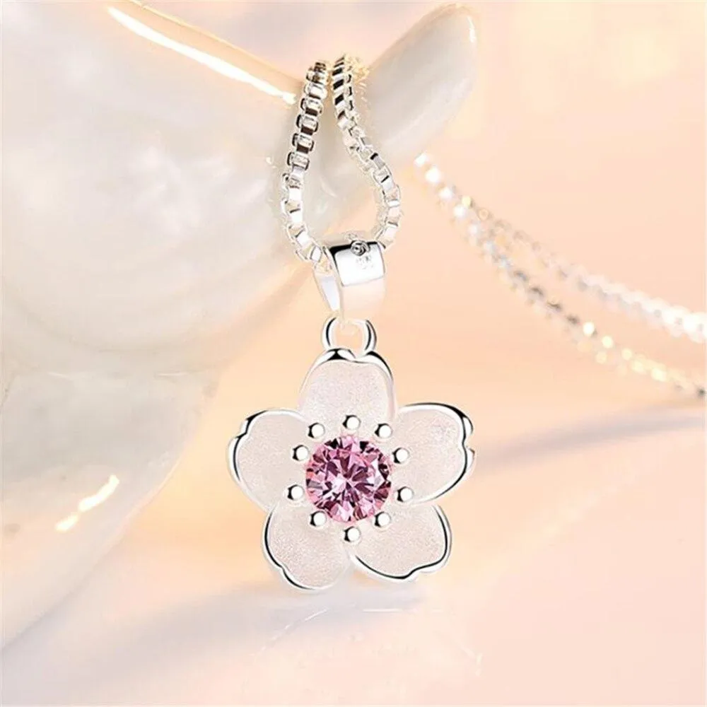 Woman Handmade Cherry Blossom Necklace Pendant