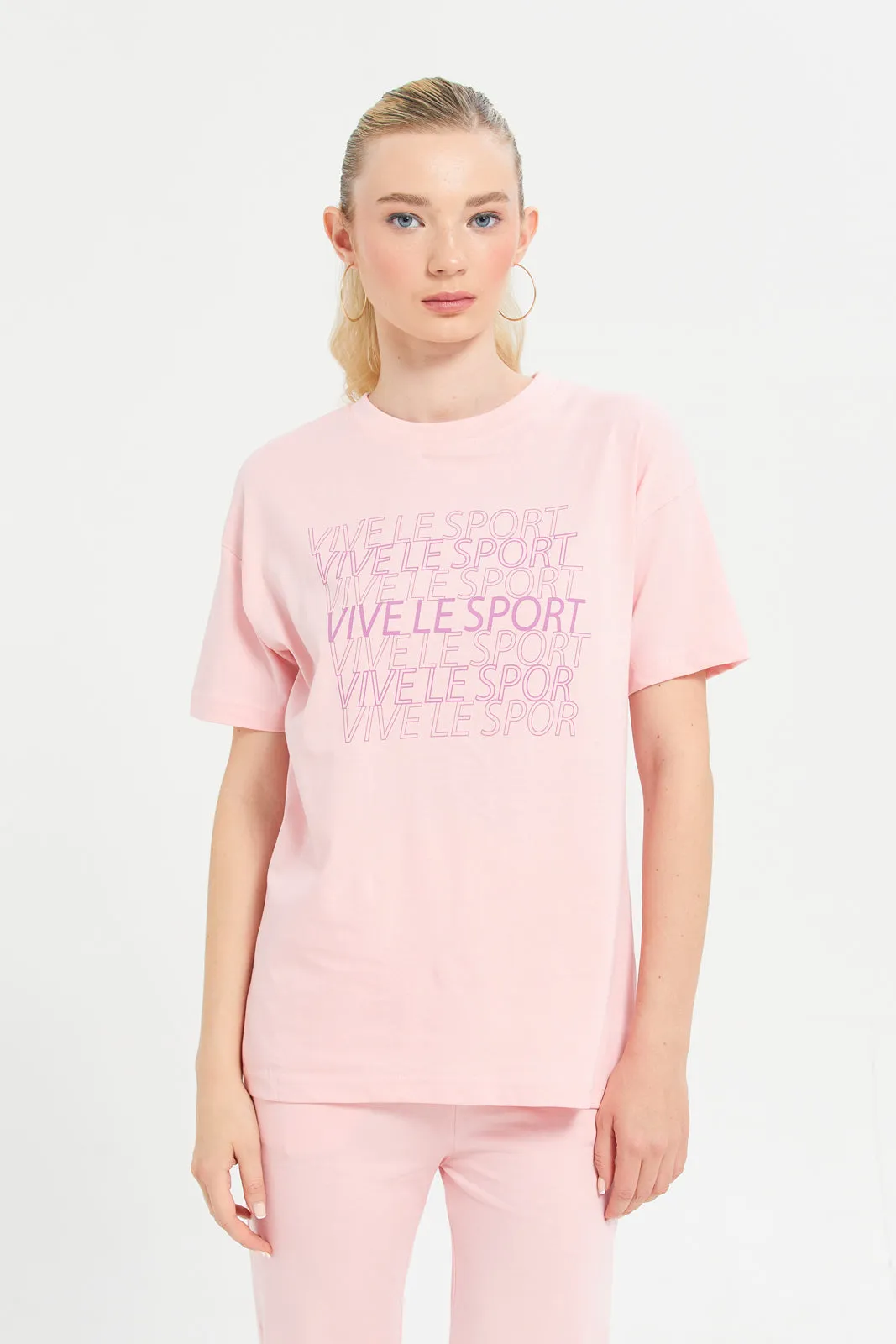 Woman Pink Printed Active T-Shirt