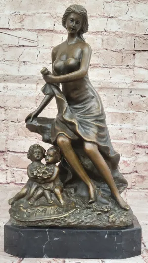 Woman with Two Putti Bronze Sculpture by Miguel Lopez Home Decor Collectible