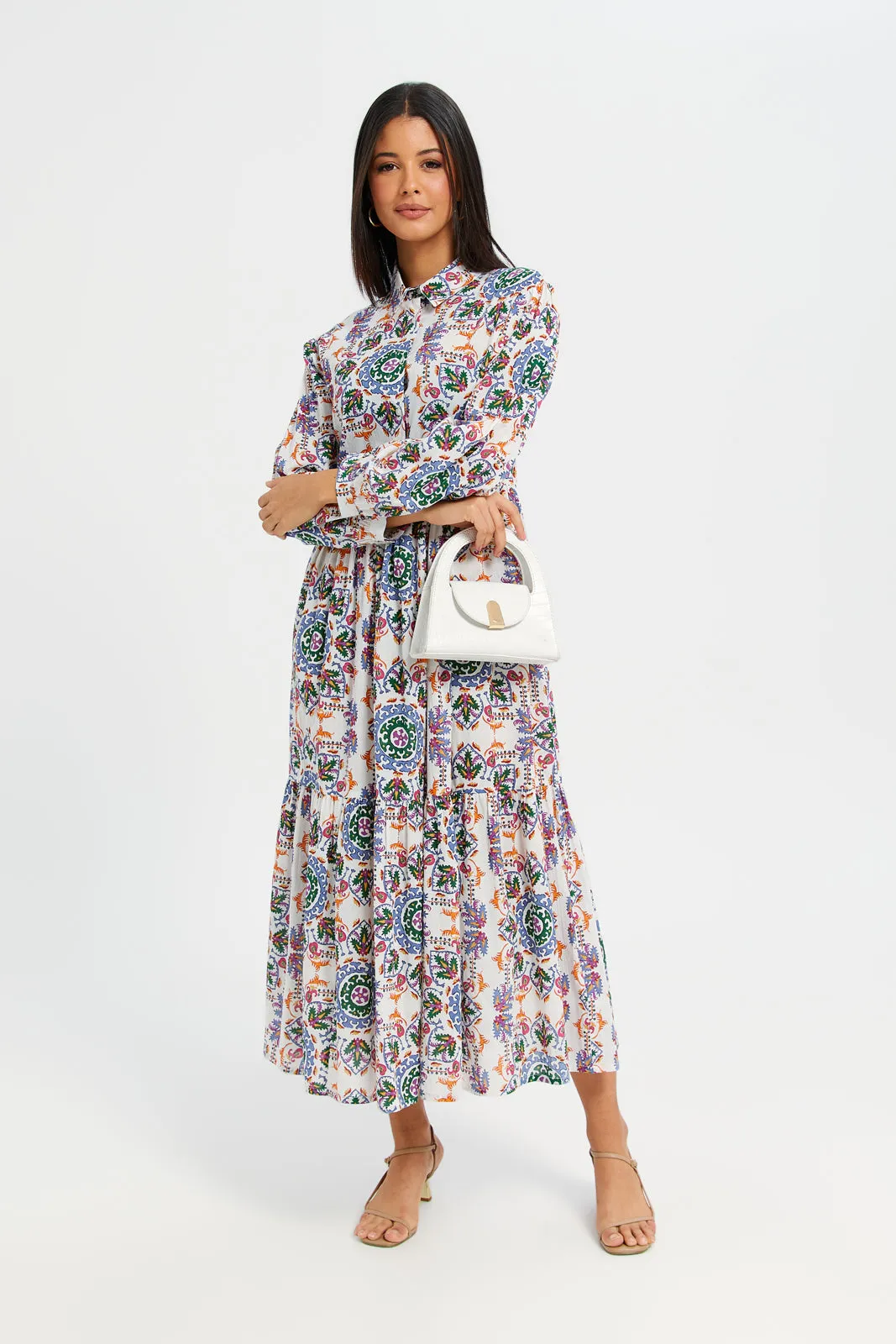 Women Assorted Floral Printed Belted Tiered Dress