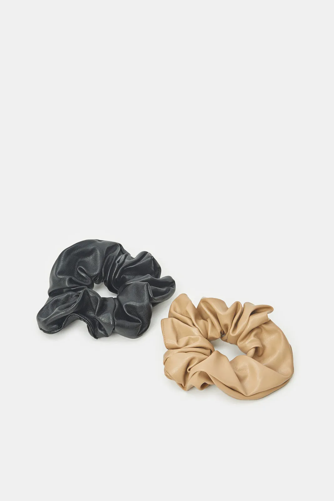 Women Beige And Black Plain Scrunchy Set (2 Piece)