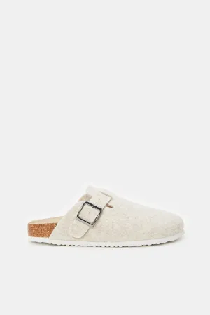 Women Beige Comfort Slipper With Buckle Trim