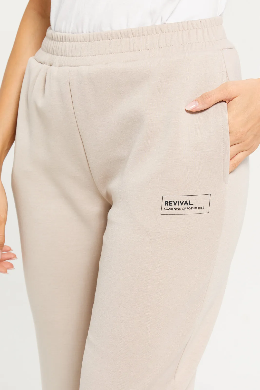 Women Beige Printed Active Joggers