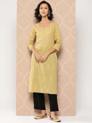 Women Beige Pure Cotton Kurta