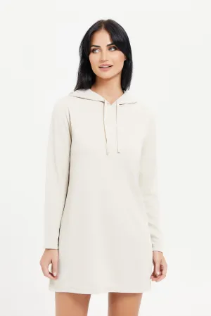 Women Beige Waffle Solid Nightshirt