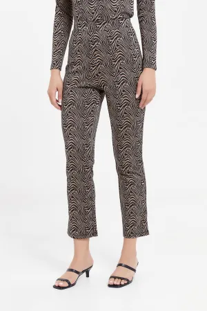 Women Black And Beige Animal Printed Trousers