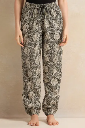 Women Black And Beige Leaf Printed Pyjama Bottom