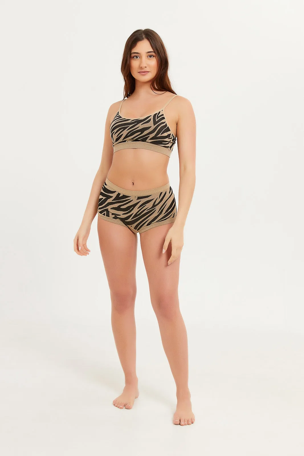 Women Black And Beige Zebra Print Comfort Bra (Pack of 2)