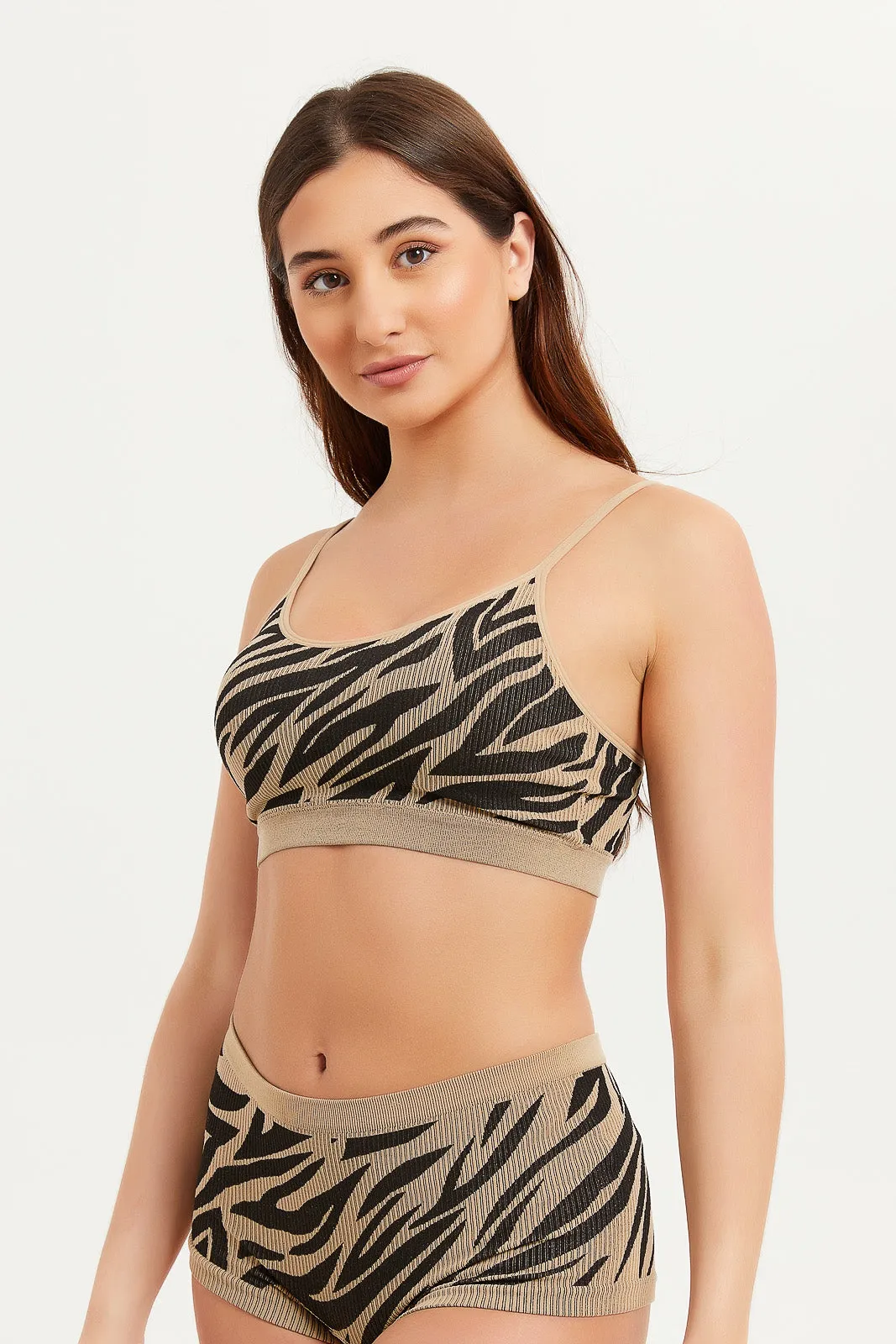 Women Black And Beige Zebra Print Comfort Bra (Pack of 2)