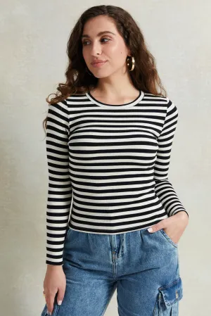 Women Black And White Striped T-Shirt