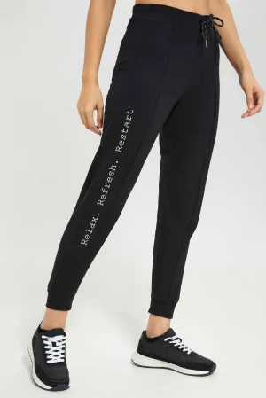 Women Black Basic Jogger With Side Tape