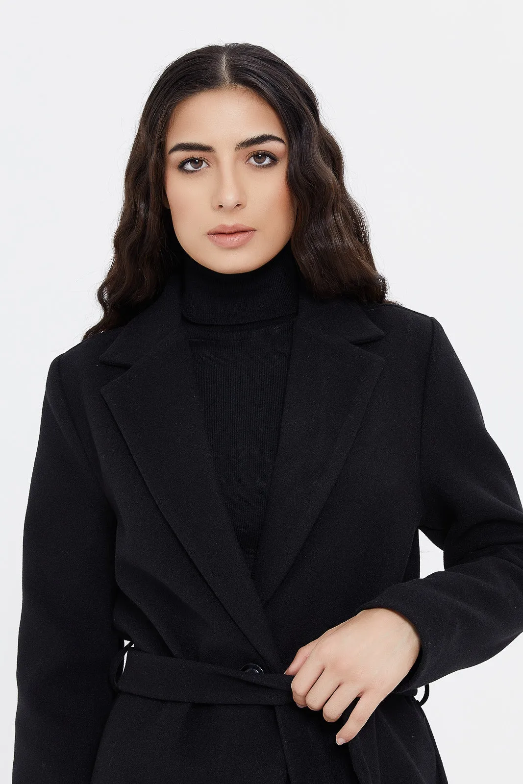 Women Black Belted Coat