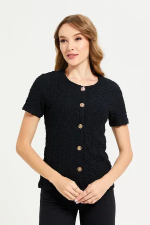 Women Black Button Down Top