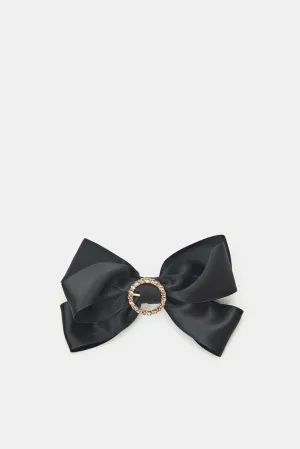 Women Black Embellished Bow Hair Clip (1 Piece)