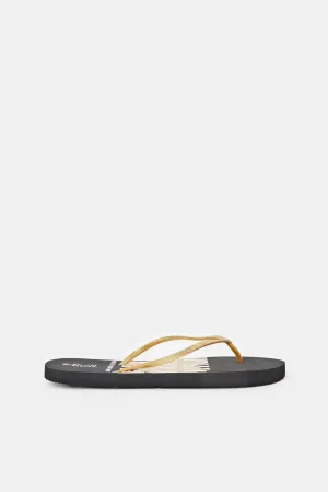 Women Black Flip Flop With Gold Upper