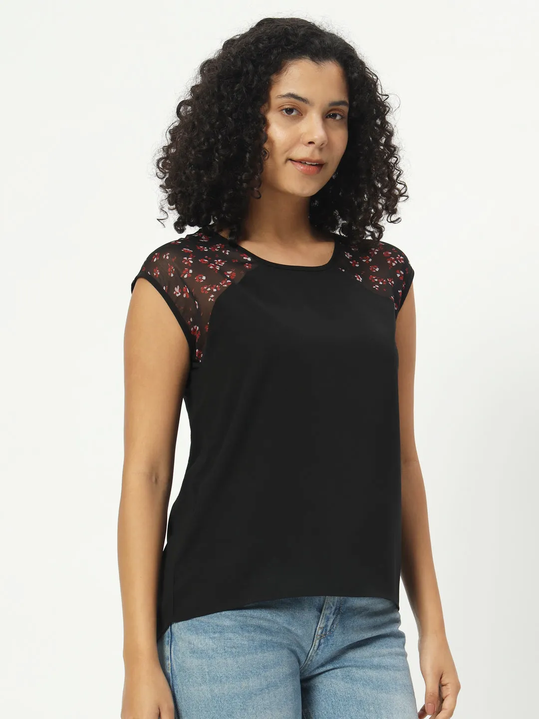 Women Black Floral Printed Top