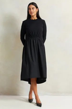 Women Black Front Gathered Dress