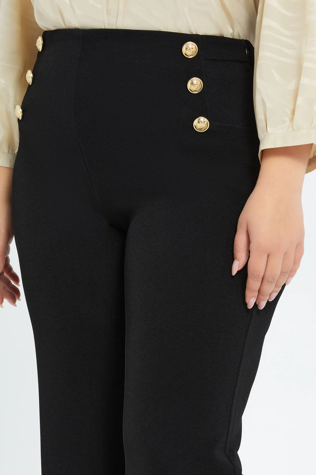 Women Black High Waist Wide Leg Trousers