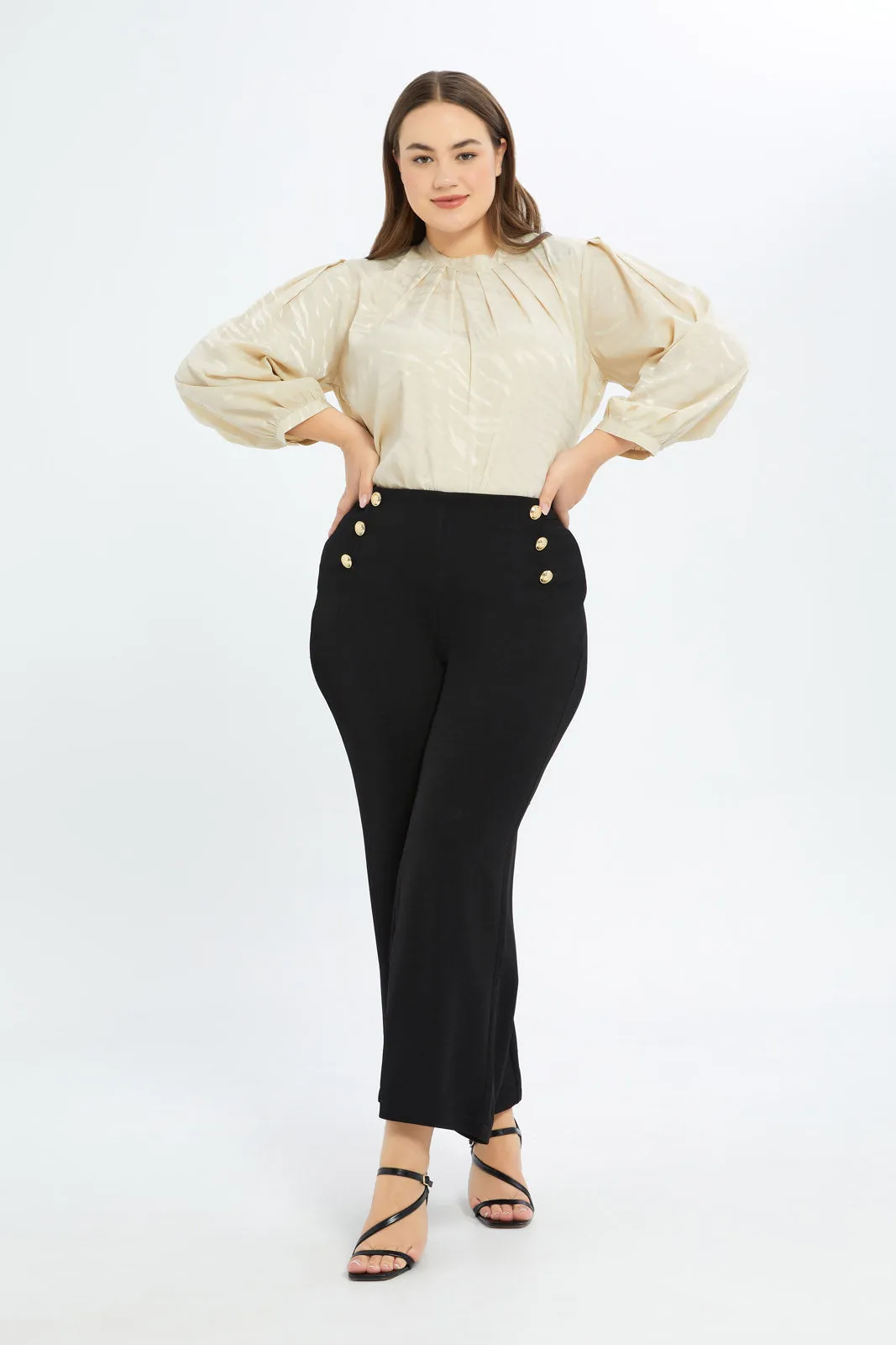 Women Black High Waist Wide Leg Trousers