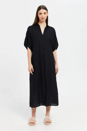 Women Black Kaftan Drop Shoulder Nightgown