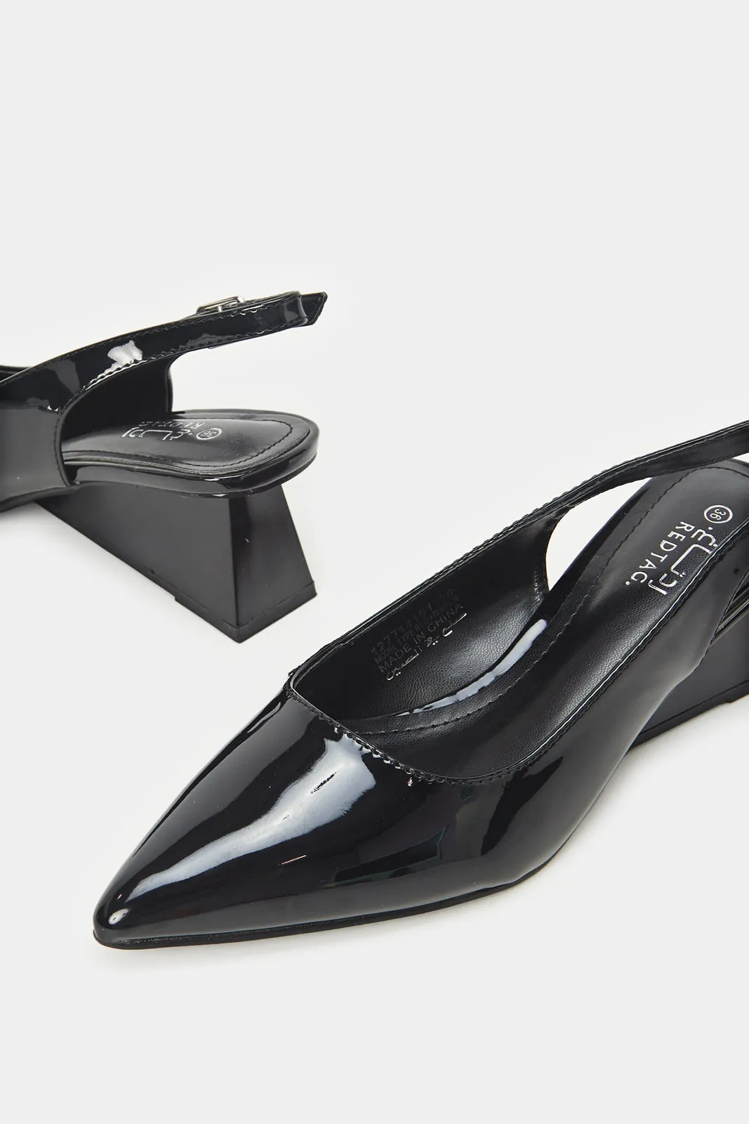 Women Black Patent Slingback Wedge