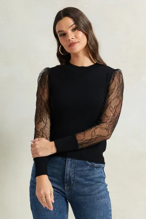 Women Black Sheer Sleeve Top