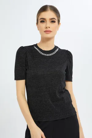 Women Black Shimmer Top